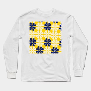 simple yellow, blue and white pattern flowers Long Sleeve T-Shirt